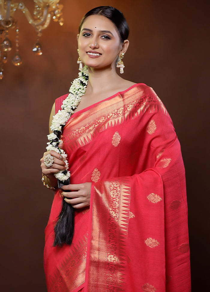 Pink Dupion Silk Saree With Blouse Piece