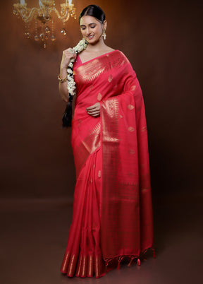 Pink Dupion Silk Saree With Blouse Piece