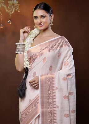 White Dupion Silk Saree With Blouse Piece