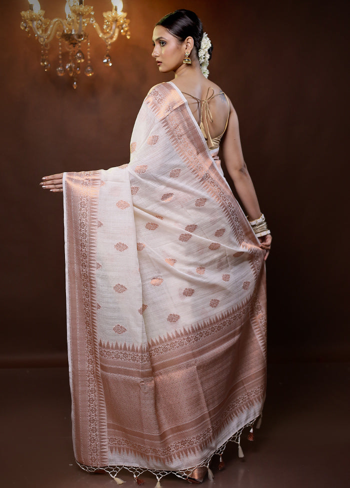 White Dupion Silk Saree With Blouse Piece