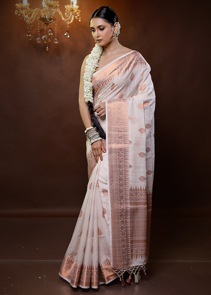 White Dupion Silk Saree With Blouse Piece