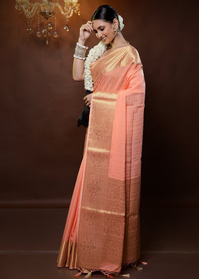 Peach Dupion Silk Saree With Blouse Piece