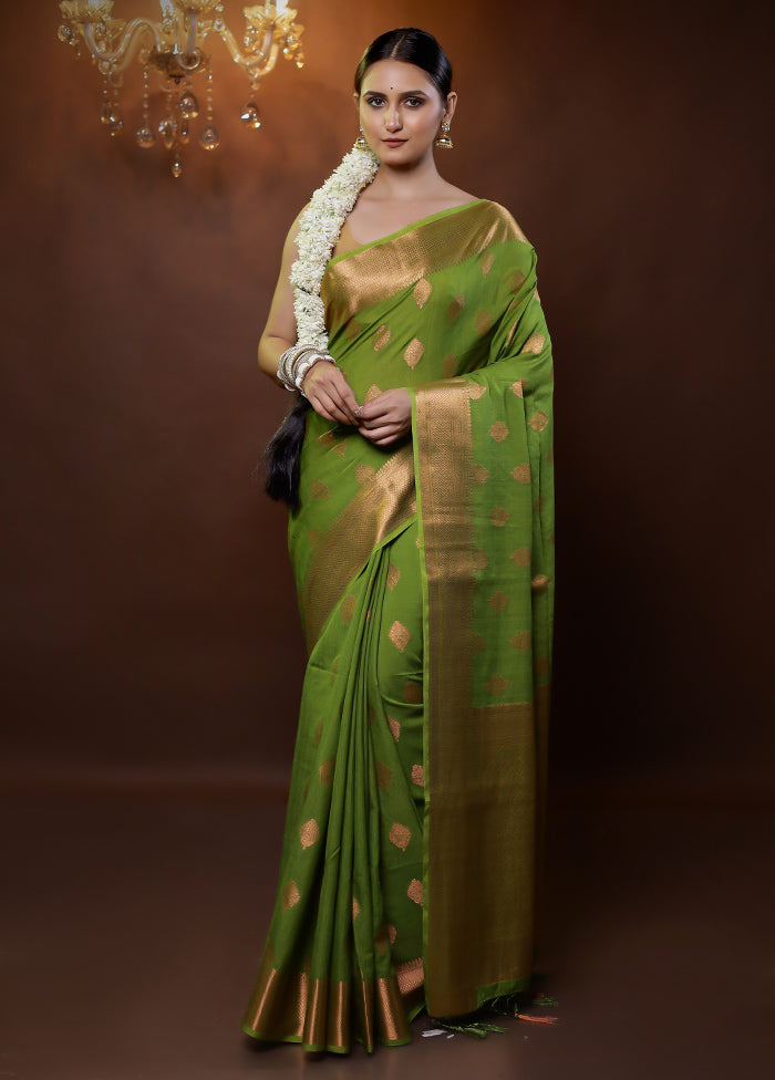 Green Dupion Silk Saree With Blouse Piece