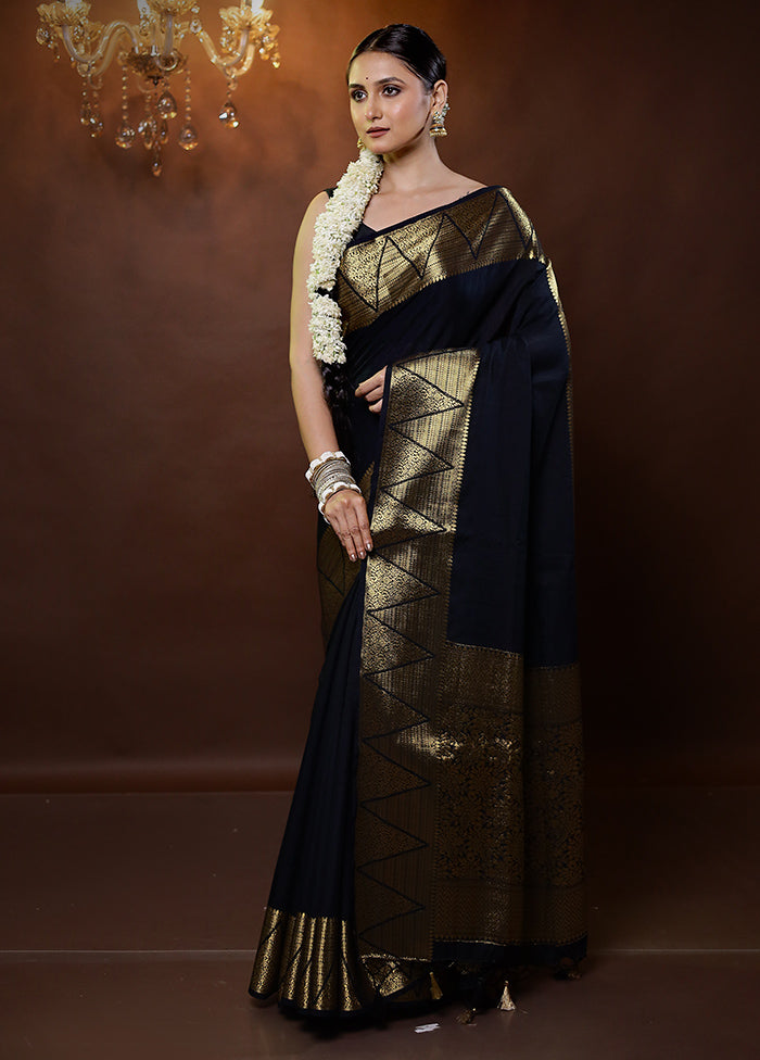 Black Dupion Silk Saree With Blouse Piece