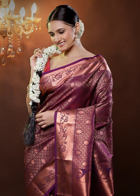 Purple Kanjivaram Silk Saree With Blouse Piece