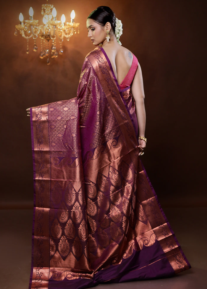 Purple Kanjivaram Silk Saree With Blouse Piece