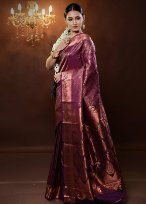 Purple Kanjivaram Silk Saree With Blouse Piece