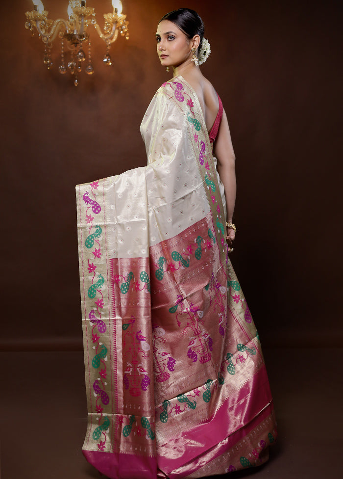 Cream Kanjivaram Silk Saree With Blouse Piece