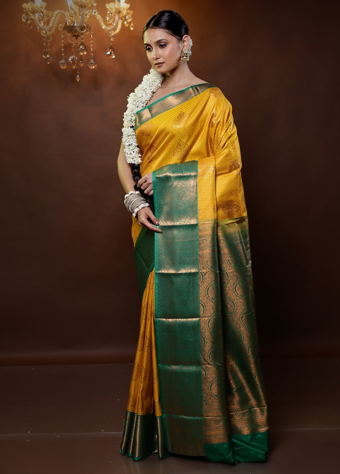 Yellow Kanjivaram Silk Saree With Blouse Piece