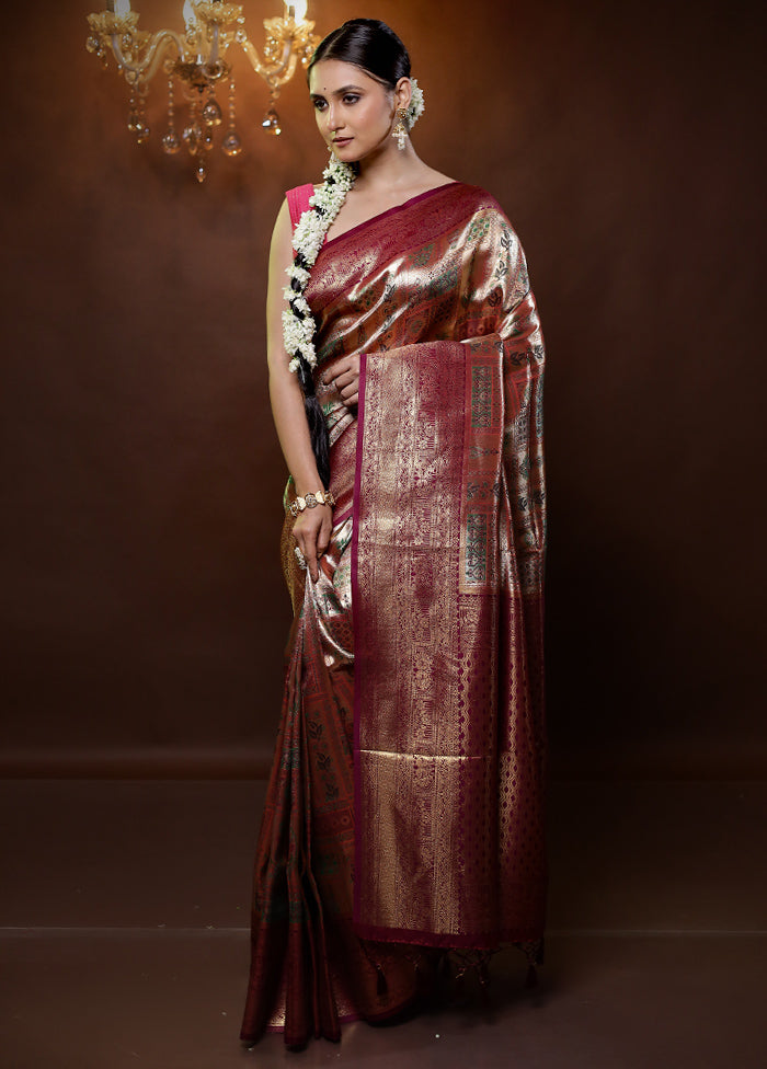 Gold Kanjivaram Silk Saree With Blouse Piece