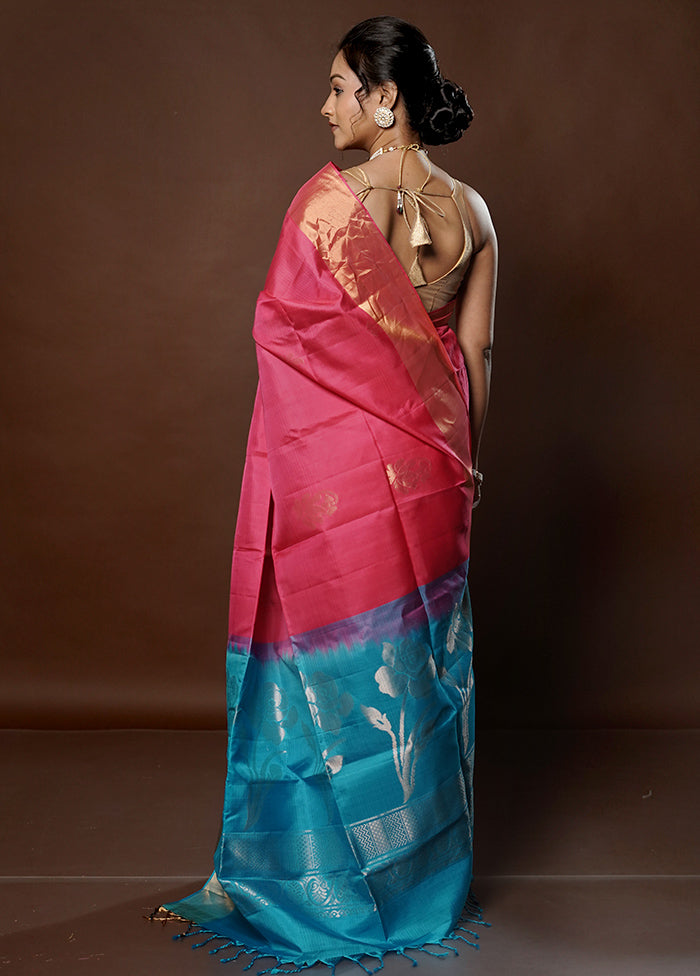 Pink Handloom Kanchipuram Pure Silk Saree With Blouse Piece