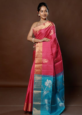 Pink Handloom Kanchipuram Pure Silk Saree With Blouse Piece