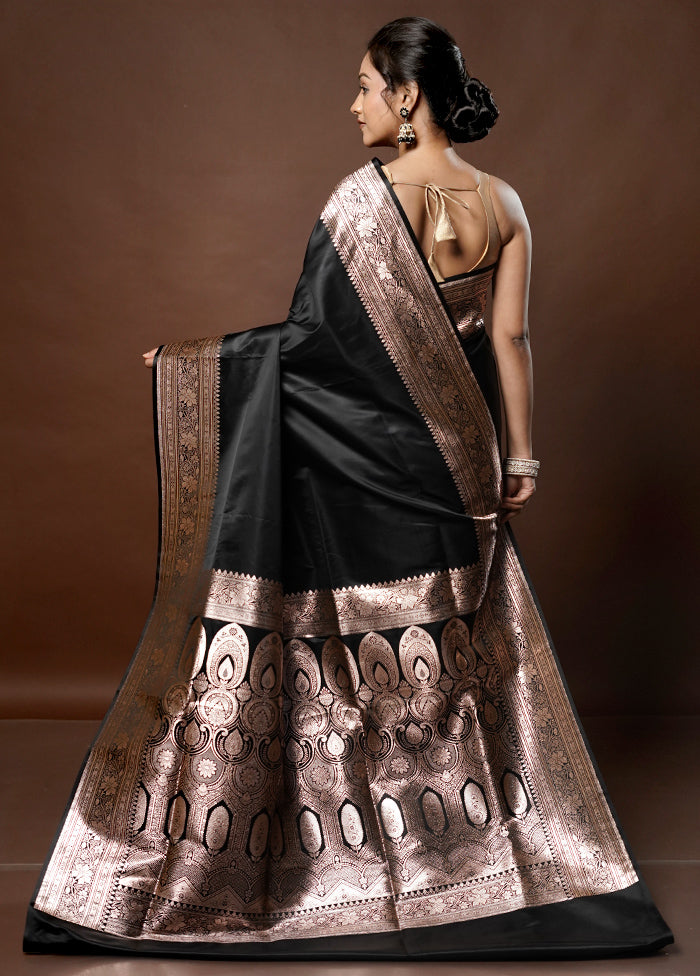 Black Banarasi Silk Saree With Blouse Piece - Indian Silk House Agencies