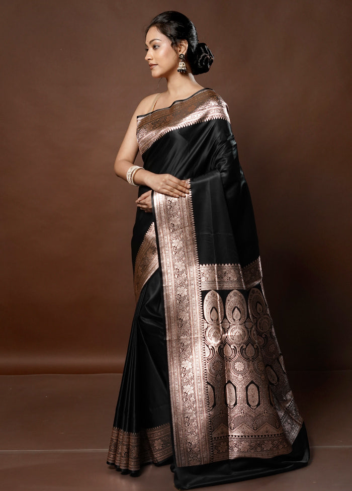 Black Banarasi Silk Saree With Blouse Piece - Indian Silk House Agencies