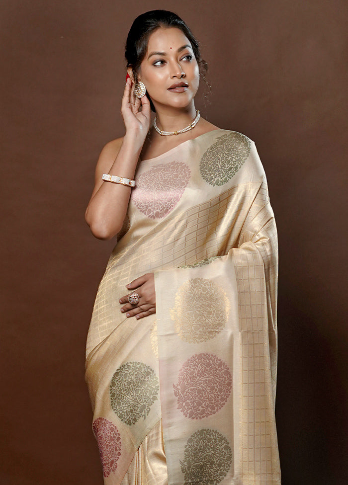 Cream Dupion Silk Saree With Blouse Piece