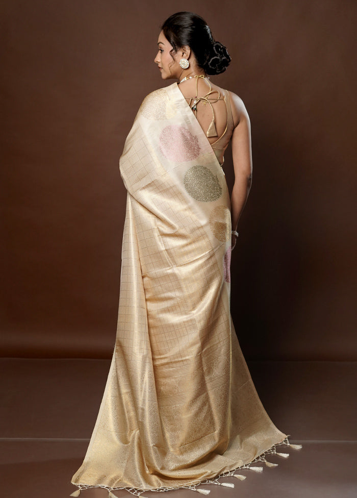 Cream Dupion Silk Saree With Blouse Piece