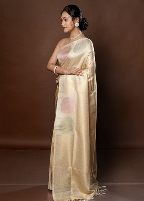 Cream Dupion Silk Saree With Blouse Piece