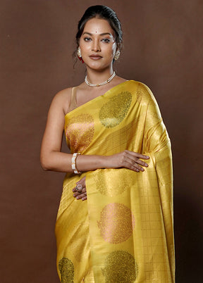 Yellow Dupion Silk Saree With Blouse Piece