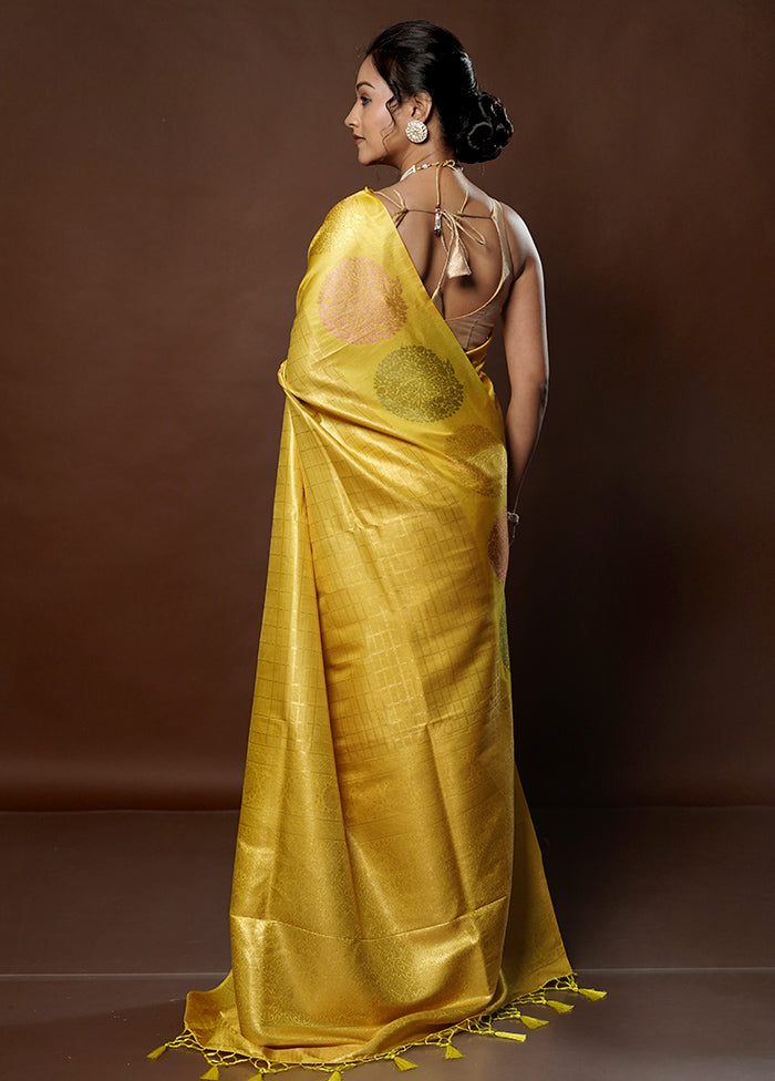 Yellow Dupion Silk Saree With Blouse Piece