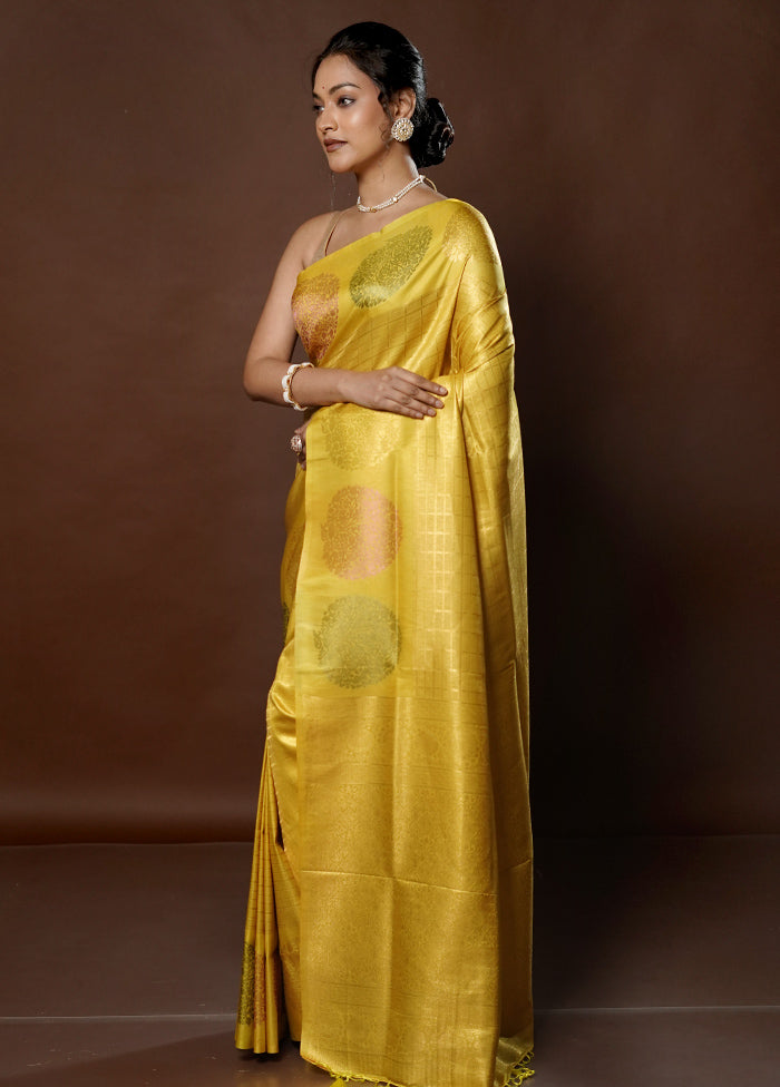 Yellow Dupion Silk Saree With Blouse Piece