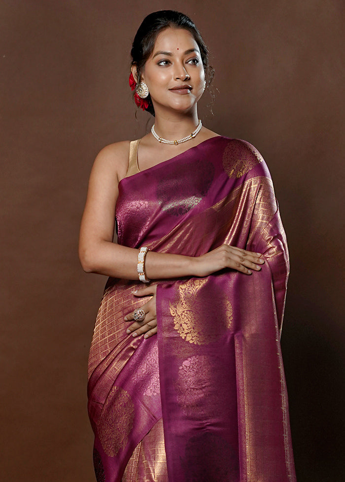 Purple Dupion Silk Saree With Blouse Piece