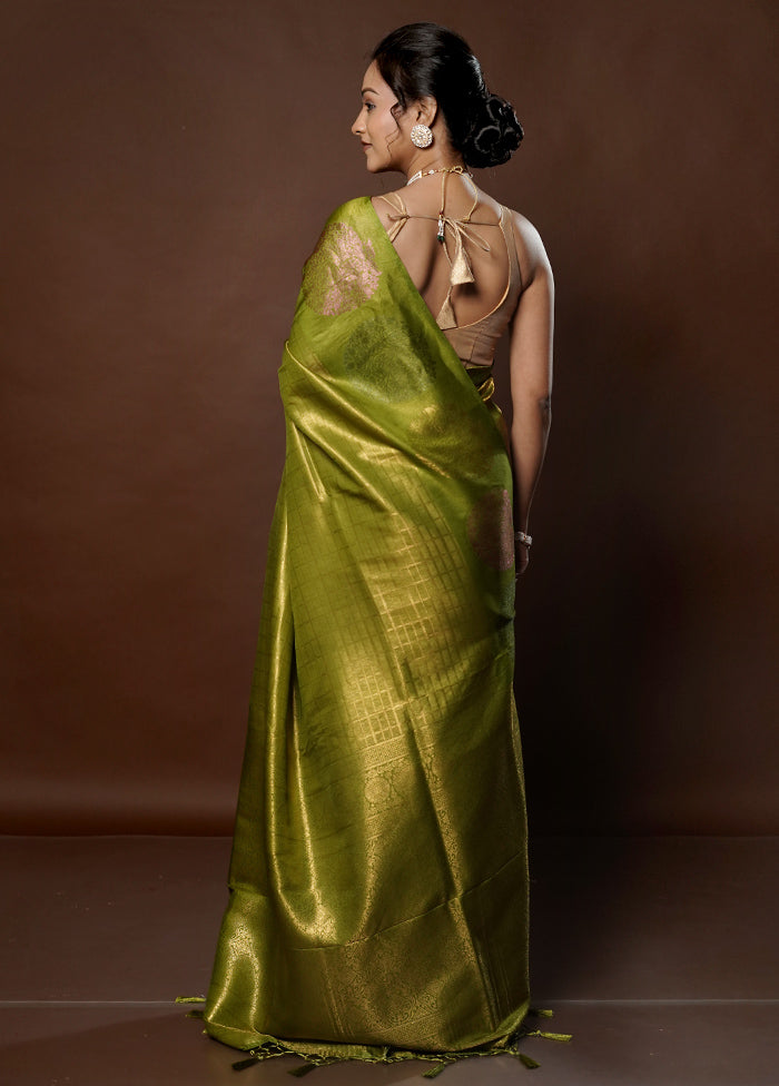 Green Dupion Silk Saree With Blouse Piece