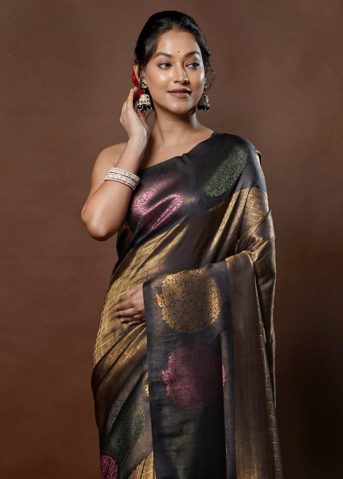 Black Dupion Silk Saree With Blouse Piece