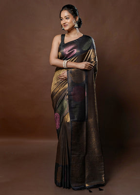 Black Dupion Silk Saree With Blouse Piece