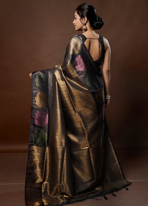 Black Dupion Silk Saree With Blouse Piece