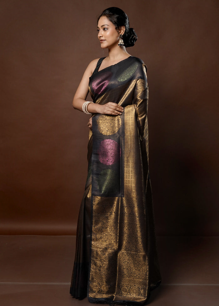 Black Dupion Silk Saree With Blouse Piece