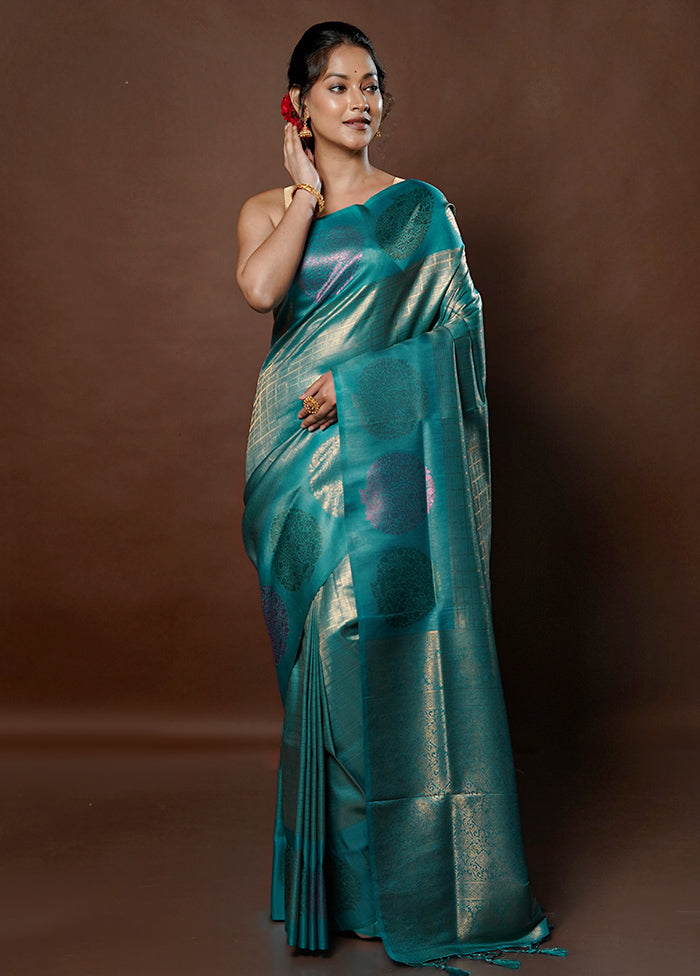 Blue Dupion Silk Saree With Blouse Piece - Indian Silk House Agencies