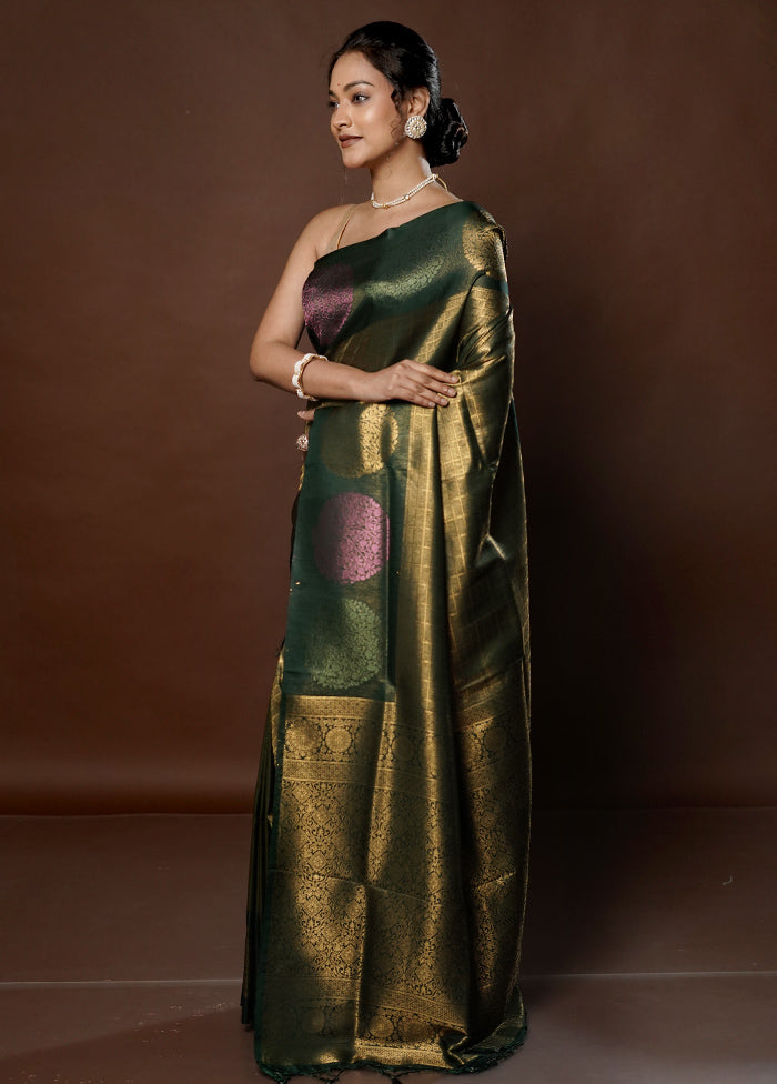 Green Dupion Silk Saree With Blouse Piece