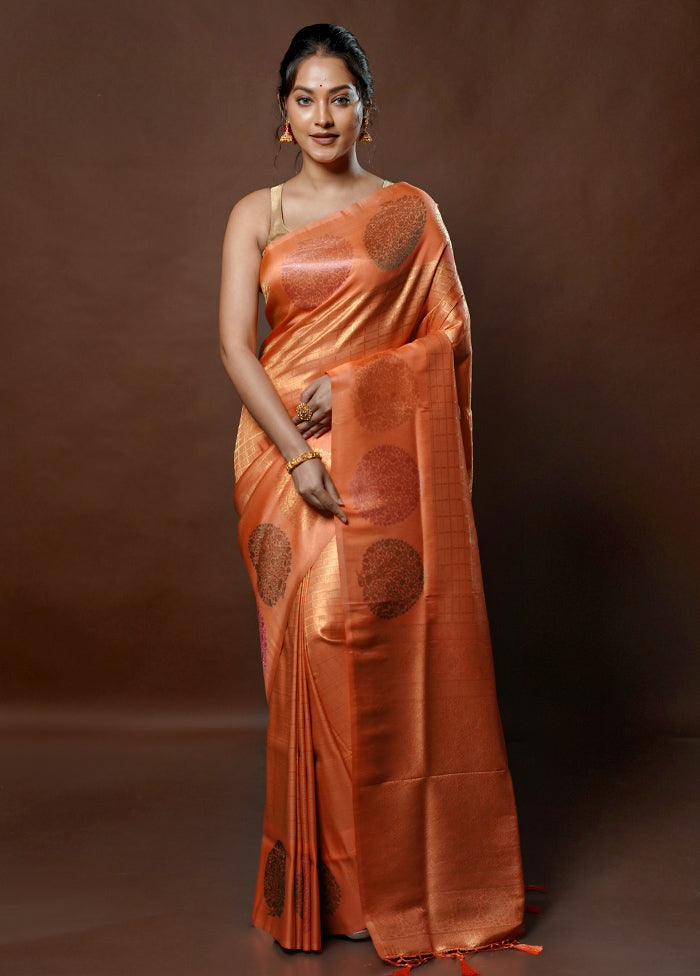 Peach Dupion Silk Saree With Blouse Piece - Indian Silk House Agencies