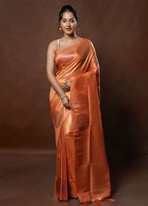 Peach Dupion Silk Saree With Blouse Piece