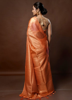 Peach Dupion Silk Saree With Blouse Piece