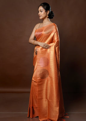 Peach Dupion Silk Saree With Blouse Piece