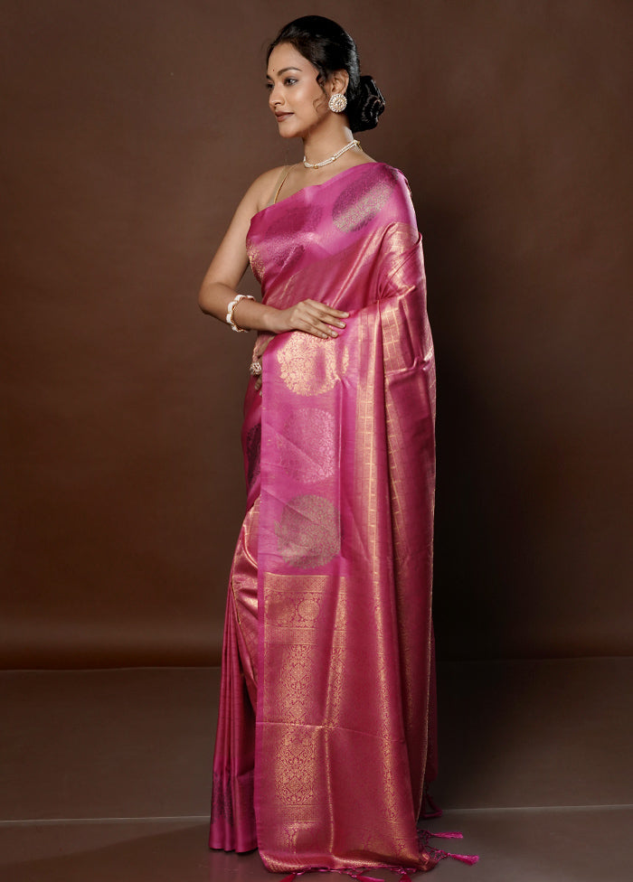 Pink Dupion Silk Saree With Blouse Piece