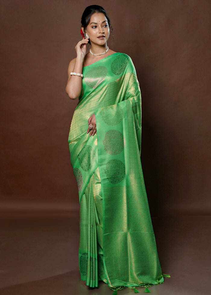 Green Dupion Silk Saree With Blouse Piece - Indian Silk House Agencies