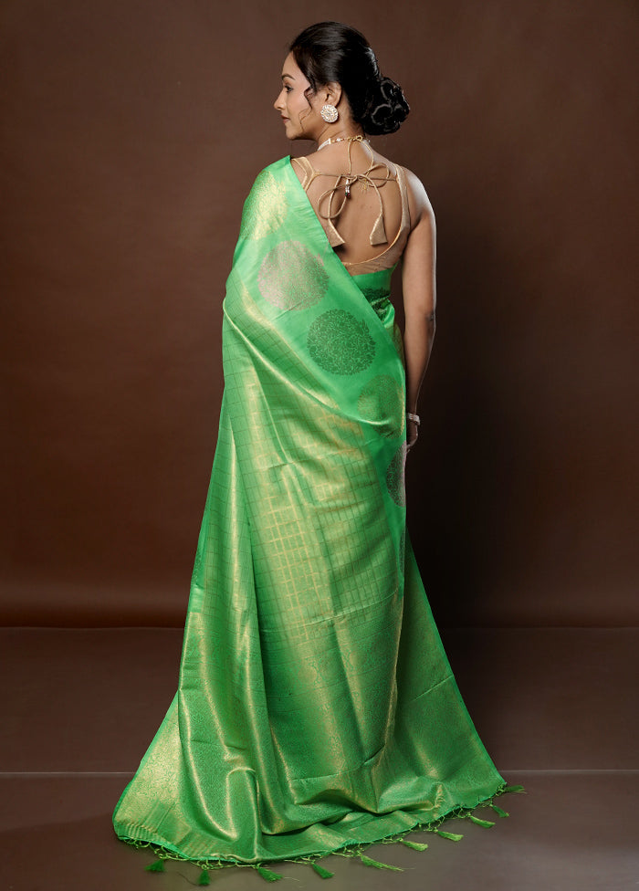 Green Dupion Silk Saree With Blouse Piece