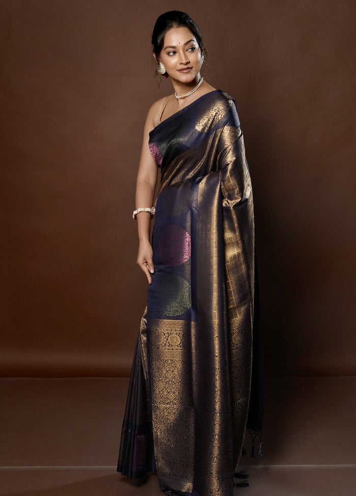 Black Dupion Silk Saree With Blouse Piece