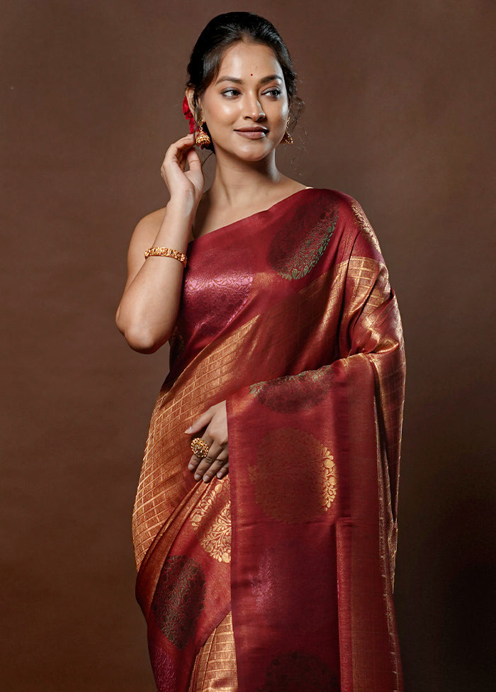 Maroon Dupion Silk Saree With Blouse Piece - Indian Silk House Agencies