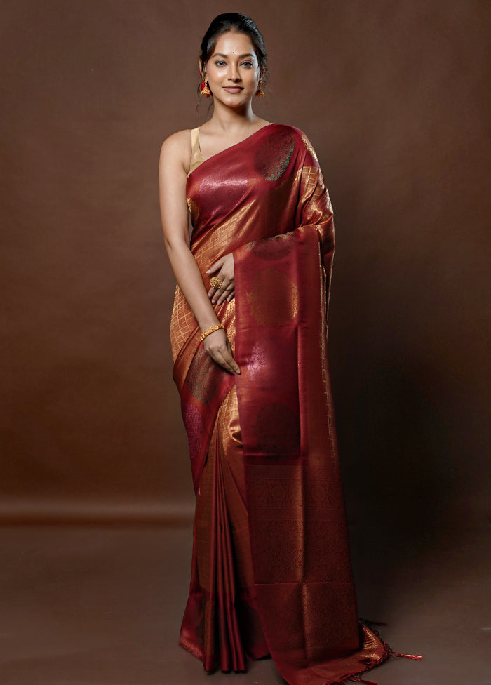 Maroon Dupion Silk Saree With Blouse Piece - Indian Silk House Agencies