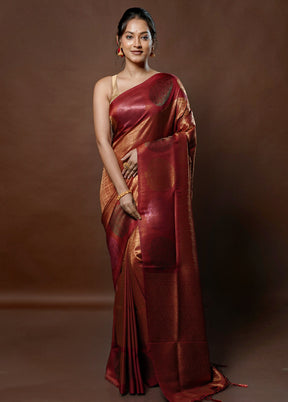 Maroon Dupion Silk Saree With Blouse Piece