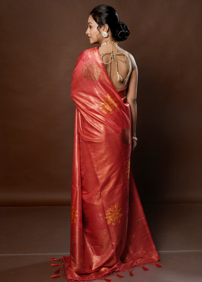 Pink Dupion Silk Saree With Blouse Piece