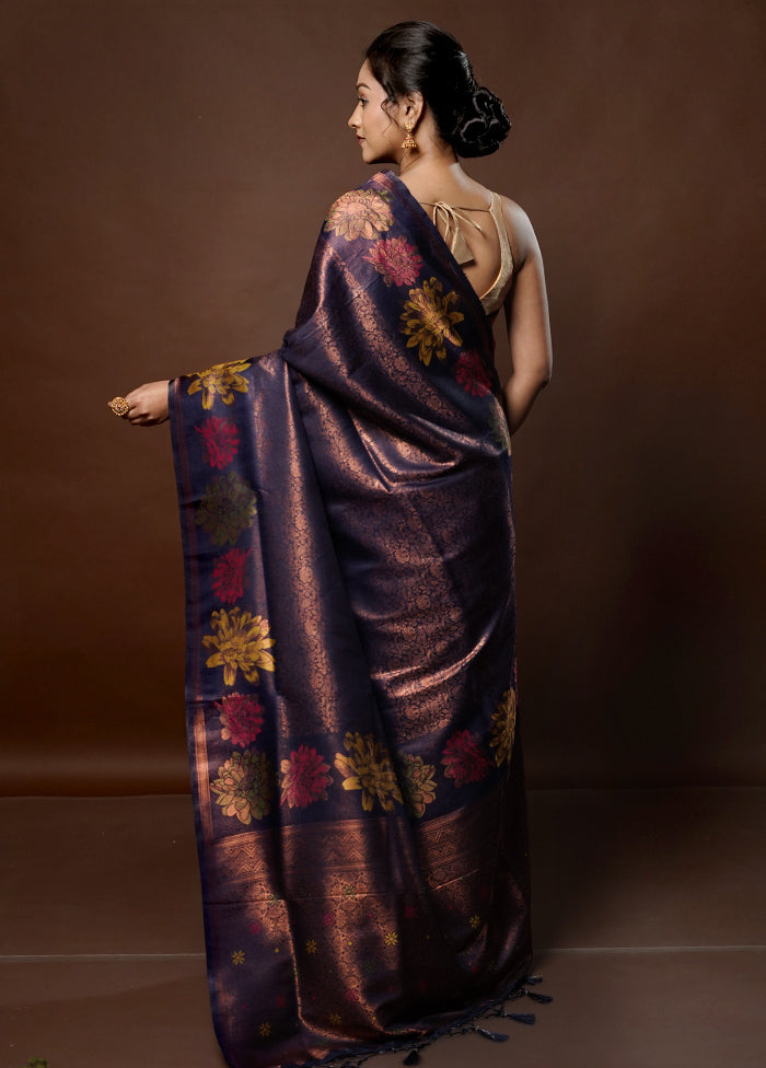 Black Dupion Silk Saree With Blouse Piece