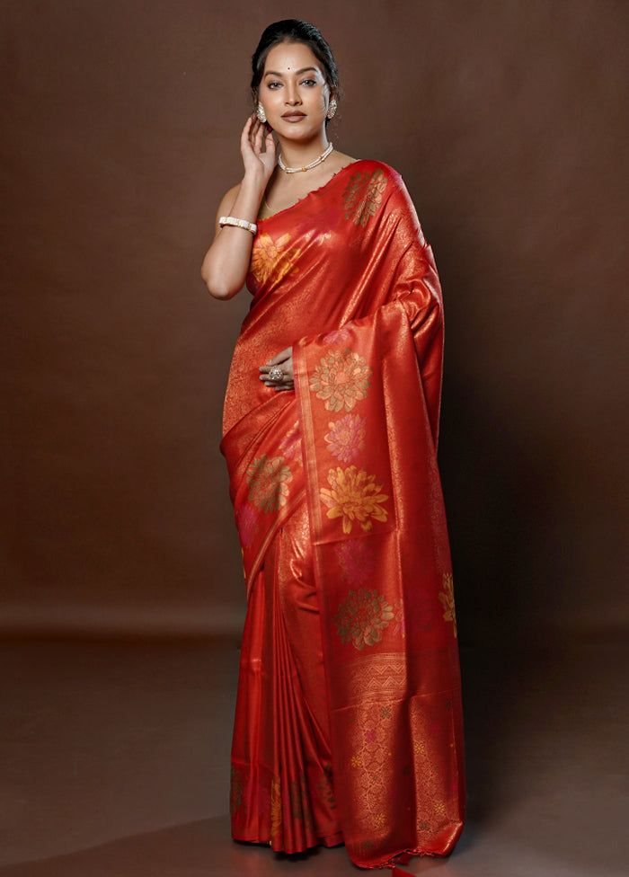 Red Dupion Silk Saree With Blouse Piece