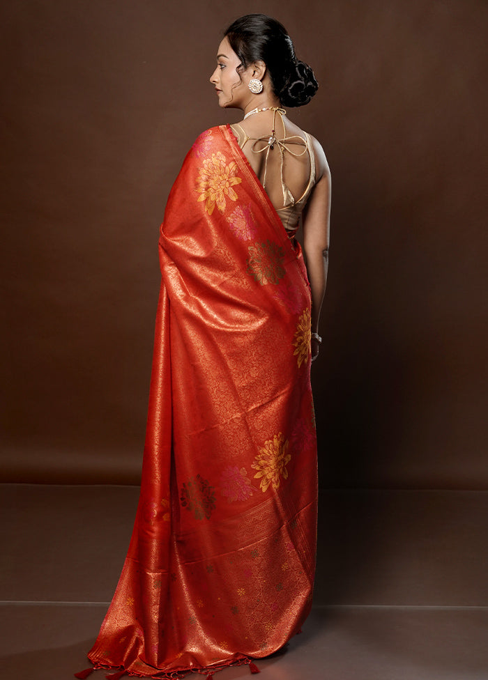 Red Dupion Silk Saree With Blouse Piece