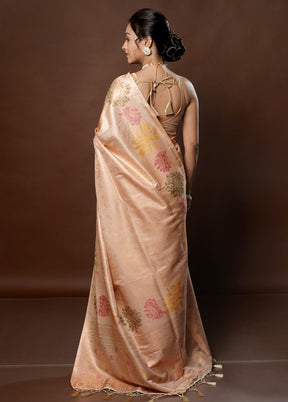 Cream Dupion Silk Saree With Blouse Piece