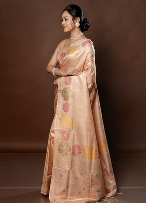 Cream Dupion Silk Saree With Blouse Piece