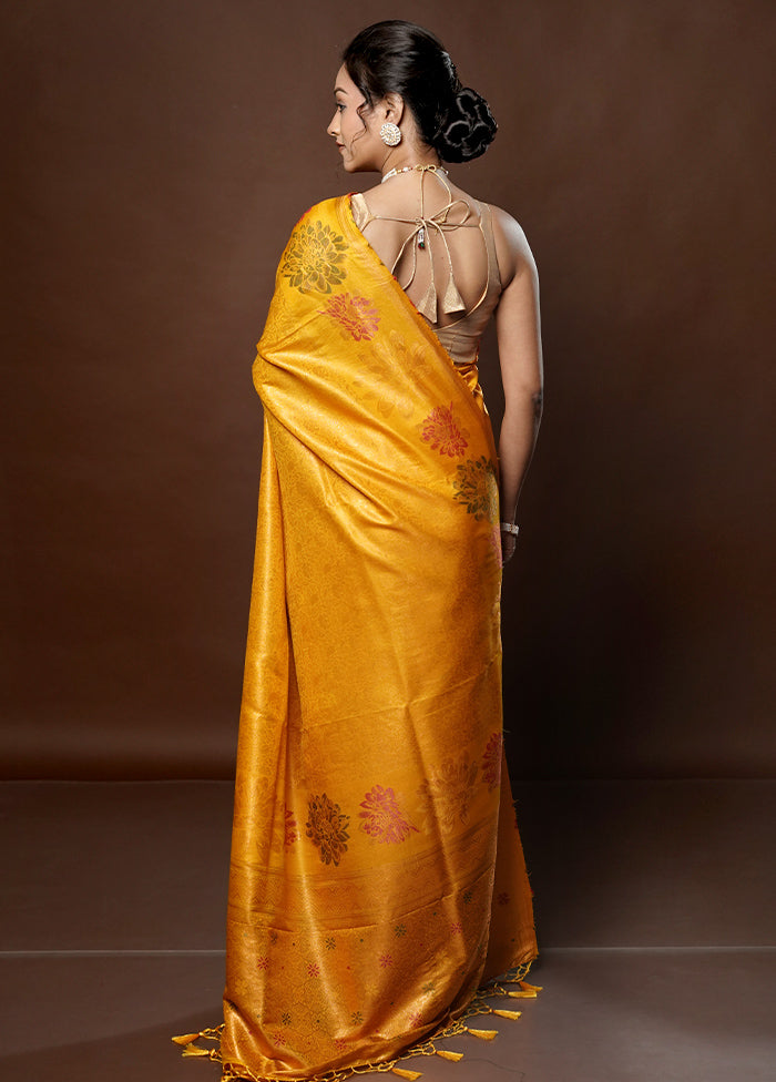 Yellow Dupion Silk Saree With Blouse Piece